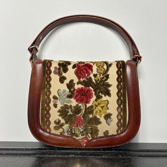 Vintage Tano of Madrid Leather + Velvet Tapestry Handbag/Shoulder Bag - Picture 6 of 10